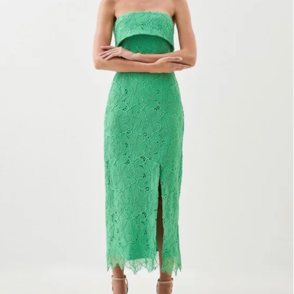 Green Lace Strapless Karen Millen Midi Dress